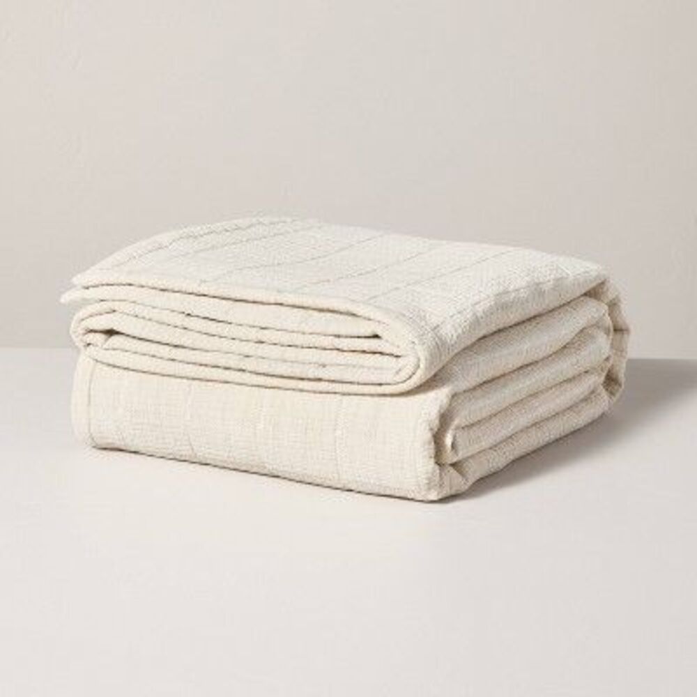 Open Box - King Textured Grid Quilt Beige - Hearth & Hand wit Beige - Picture 2 of 3